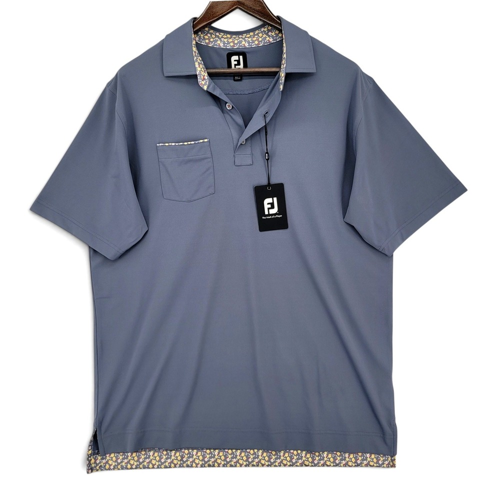FootJoy Mens Large Stretch Pique Golf Polo Floral Trim Performance Athletic NWT